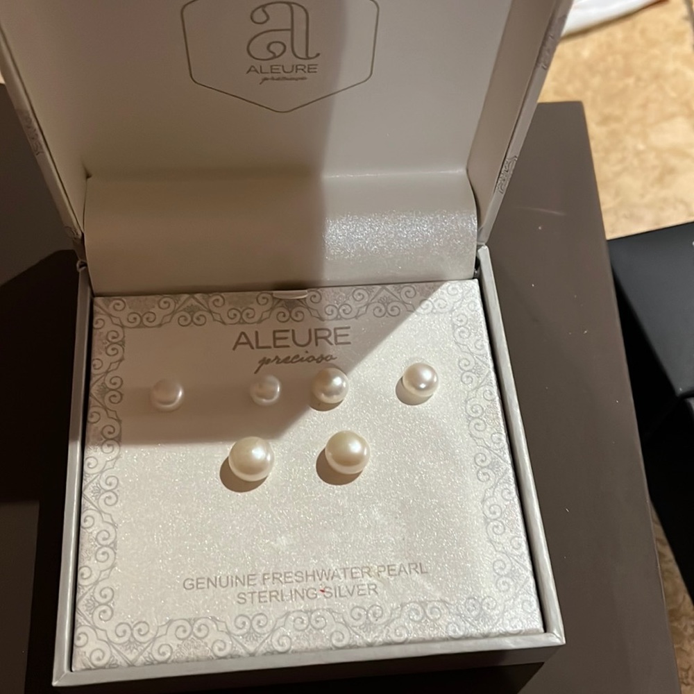 3 pairs of Genuine freshwater Peary sterling silver